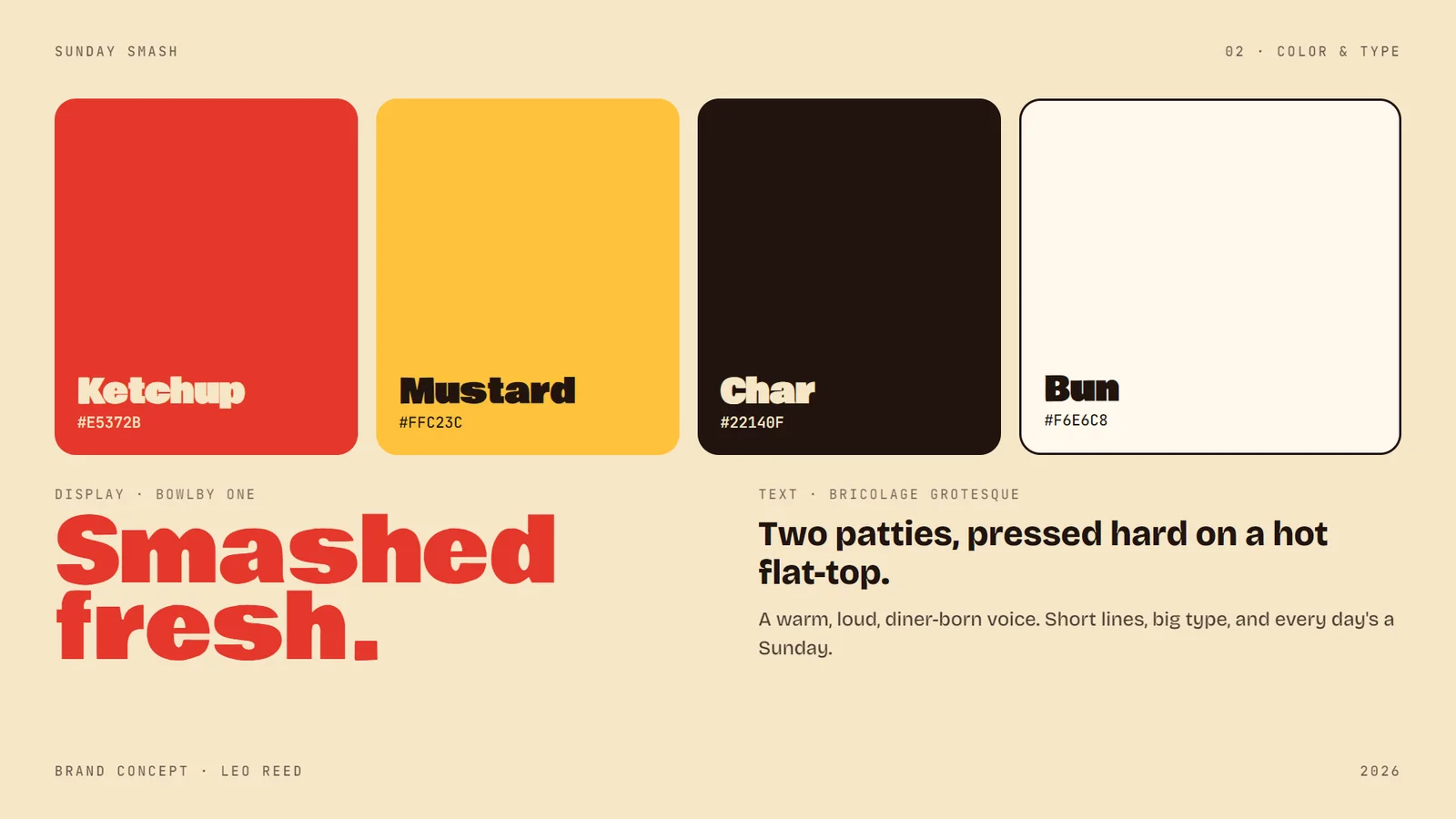Sunday Smash: smash burger joint: Color & type
