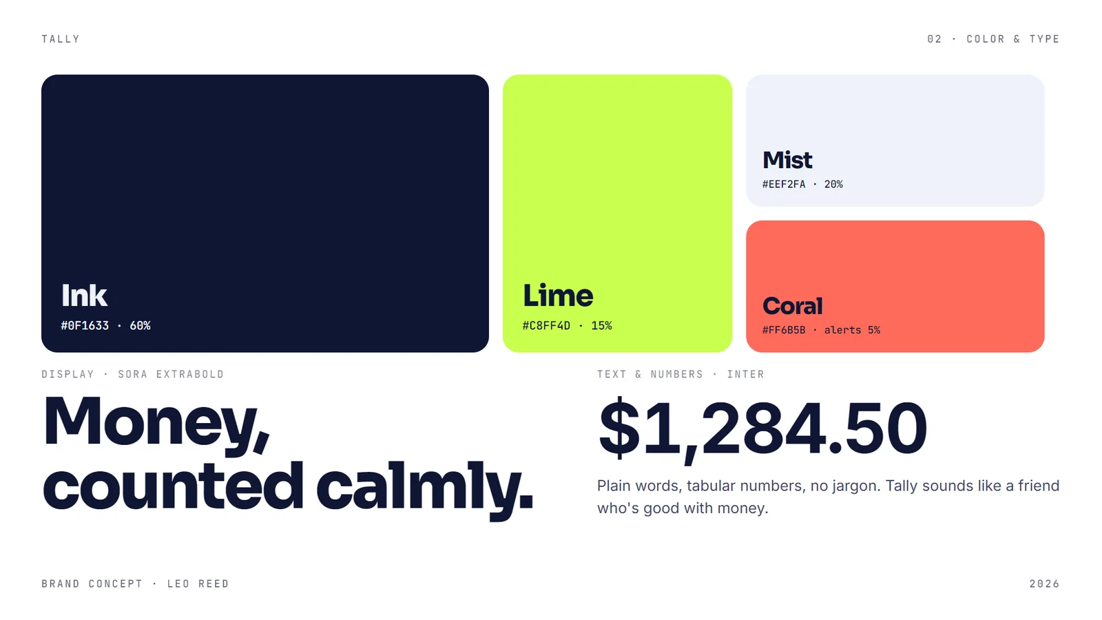 Tally: budgeting app: Color & type